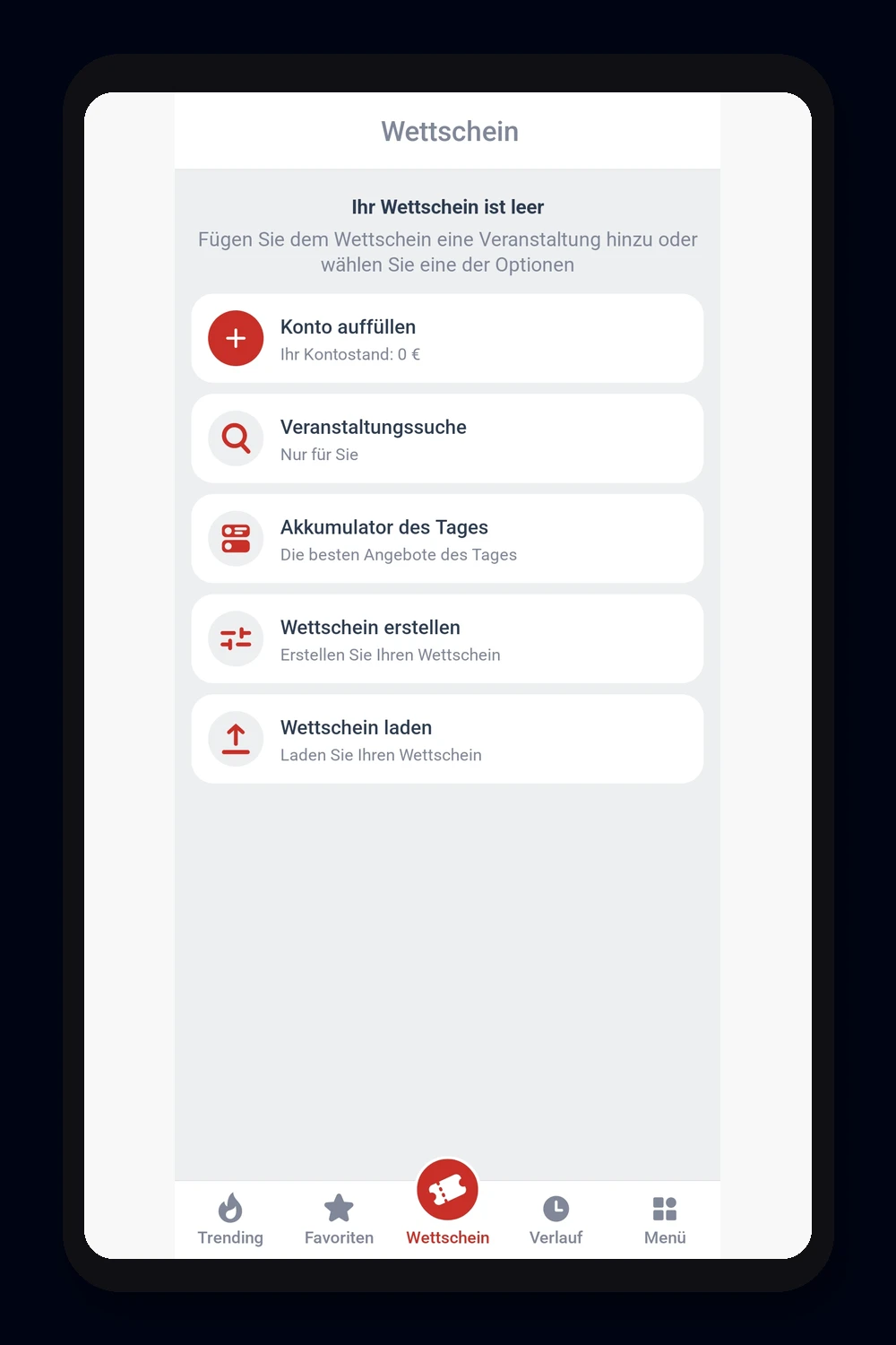Vmesnik stavnice Megapari na mobilni napravi